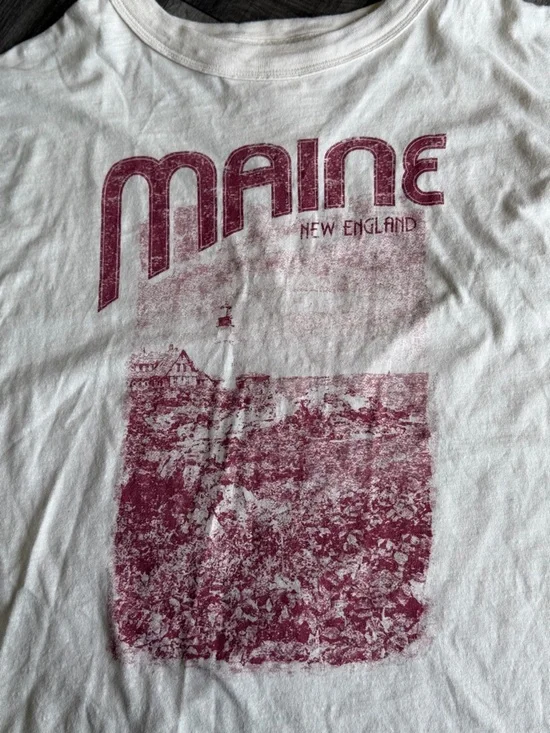 Aerie Oversized Boyfriend Graphic Tee Maine Women’s Sz M Distressed 100% Cotton - Picture 4 of 5